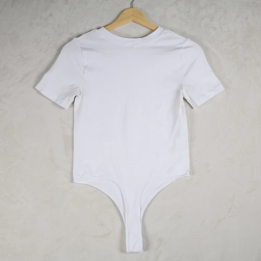 DYNAMIC Style 1058 Bodysuit White One‎ Size Short Sleeve Thong Nylon Spandex - Picture 3 of 8